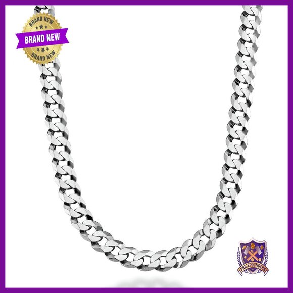 9mm Sterling Silver Cuban Link Chain Necklace 26 Inches Lobster Clasp